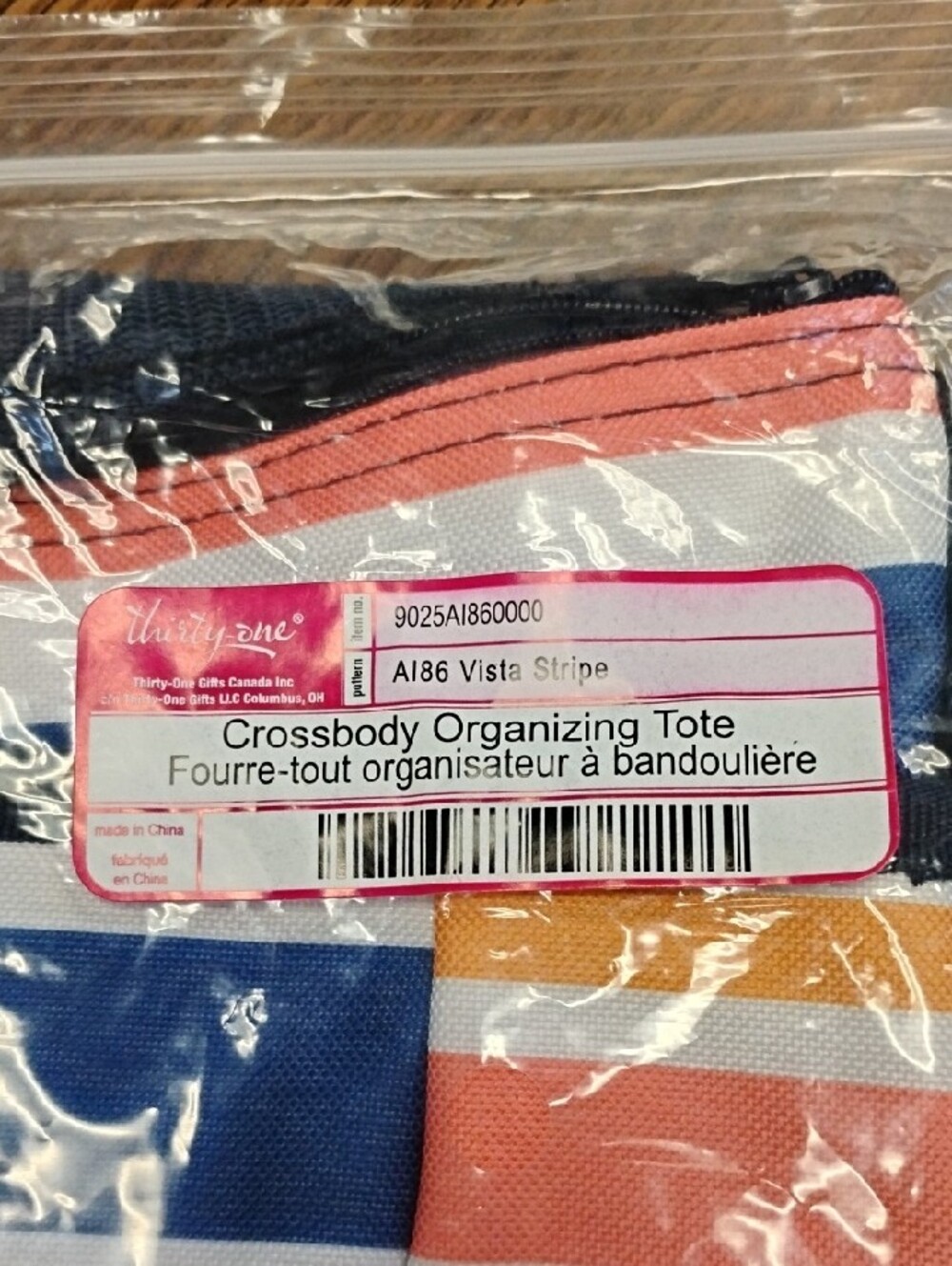Thirty-One Vista Stripe Crossbody Tote - Navy, Coral, Light Blue, Yellow. NWT. - Picture 2 of 9